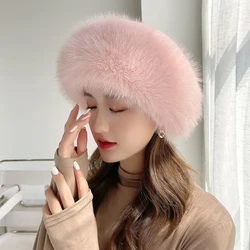 HT4003 Fur Hat Women Warm Snow Ski Cap Female Faux Fox Fur Bomber Hat Lady Windproof Winter Hats for Women Russian Hat Ushanka