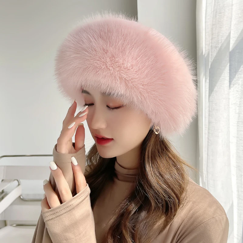 HT4003 Futrzana czapka damska Ciepła czapka narciarska Kobieca czapka ze sztucznego futra lisa Damskie wiatroodporne czapki zimowe dla kobiet Rosyjska czapka Ushanka
