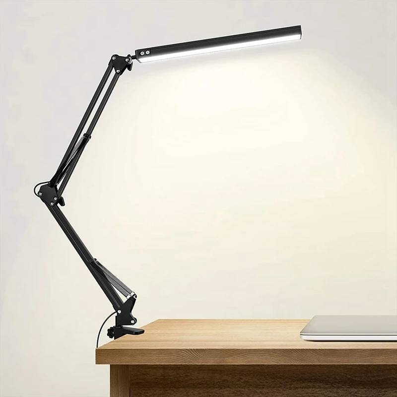 Lampu Meja LED Panas dengan Penjepit, Lampu Meja Lengan Ayun Dapat Disesuaikan, Lampu Meja Arsitek Modern untuk Belajar/Membaca/Kantor/Kerja (Hitam)