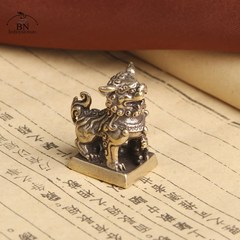العتيقة برونزية 1 قطعة الأسود ختم سطح المكتب الحلي النحاس الحيوان مصغرة تمثال محظوظ النحاس الأسد تمثال فنغ شوي الديكور