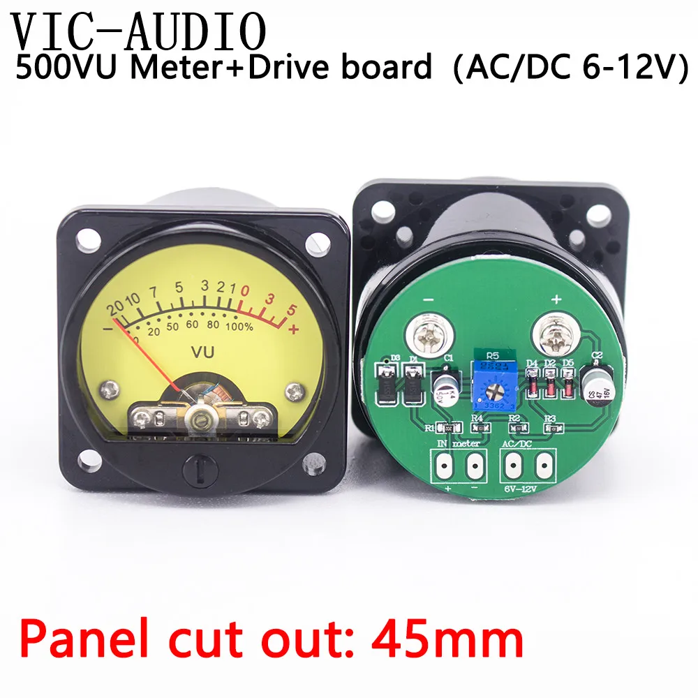 45mm Panel VU Meter 500VU mit Warme Gelb Hintergrundbeleuchtung Sound Druck Meter + VU Ebene Audio Meter Treiber Bord DC/AC 6-12V eingang