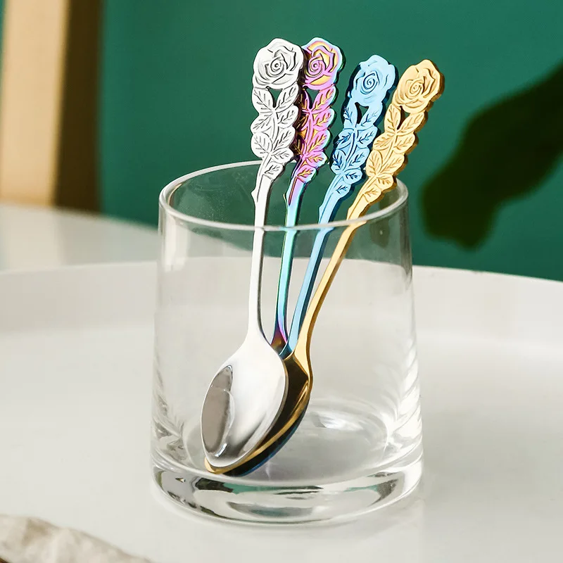 Colorful Handle Spoons Drink Soup Drinking Tools Flatware Kitchen Gadget coffee scoops multi color