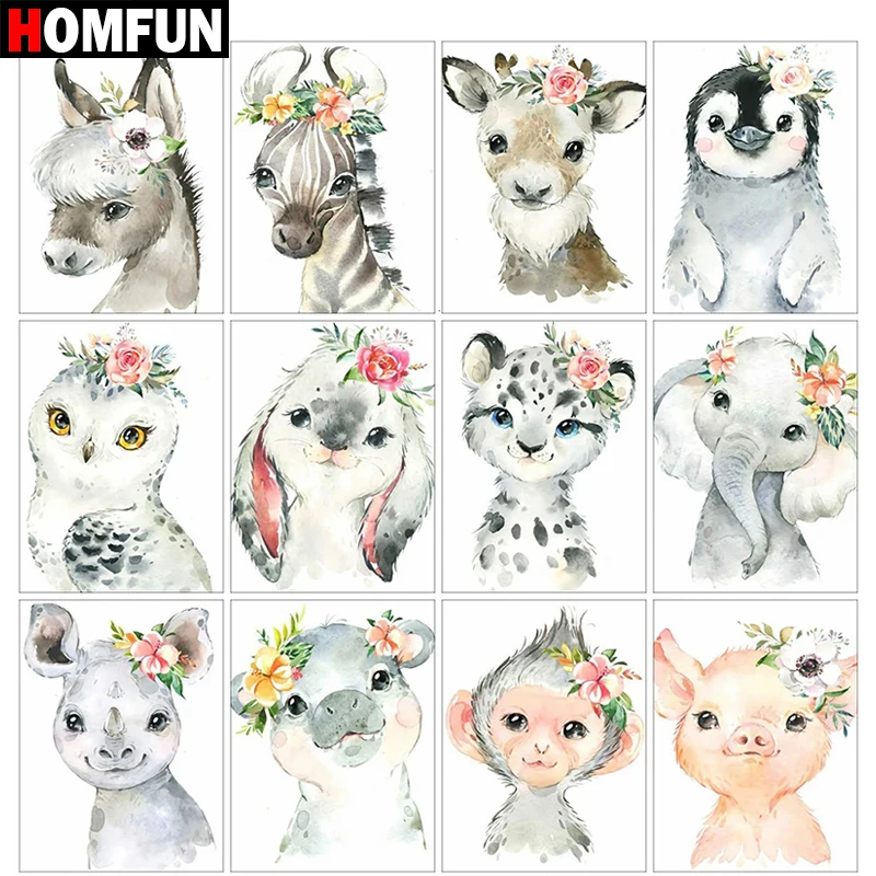 HOMFUN Full Square/Round Drill 5D DIY Diamond Painting “Animal head portrait”Embroidery Cross Stitch 5D Home Decor Gift