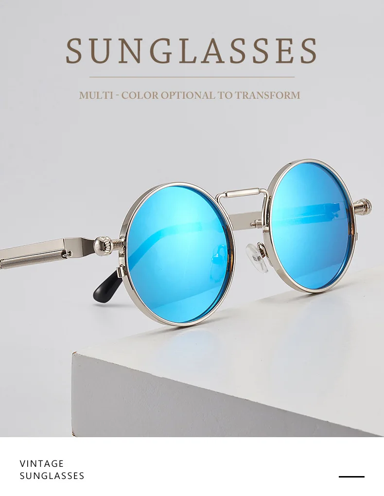 Metall Steampunk Sonnenbrille Männer Frauen Mode Runde Brille Marke Design Vintage Sonnenbrille Hohe Qualität UV400 Brillen – Detail 1