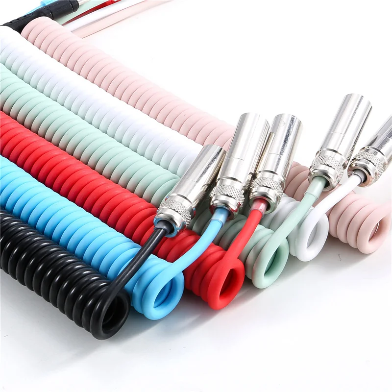 Customized DIY Aviation Plug Type-C Interface Data Cables Mechanical Keyboard Telescopic Spring High Elastic Lengthened