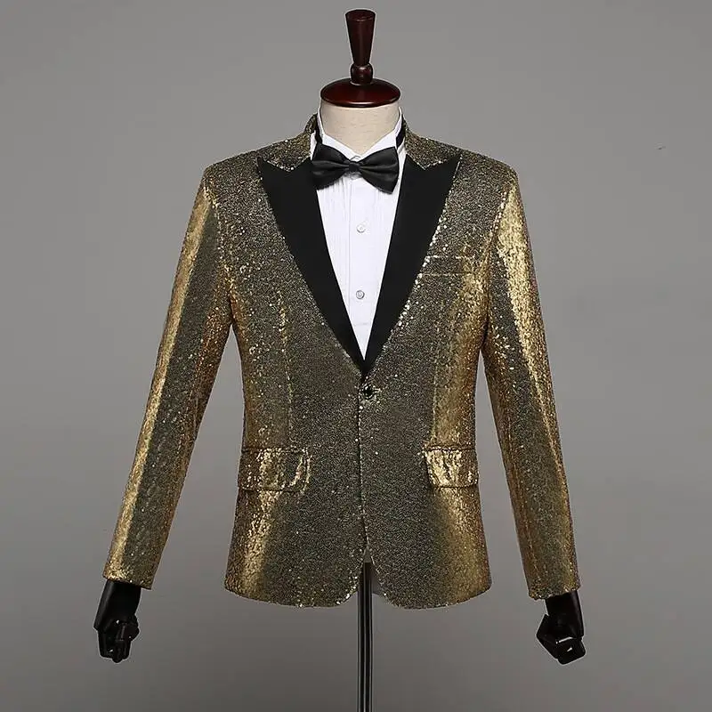 Red Blue Gold  Sequins Jacket Men's Blazers Formal Stage Costume Evening Party Wedding Bar Singer Host Stage Clothing S-3XL