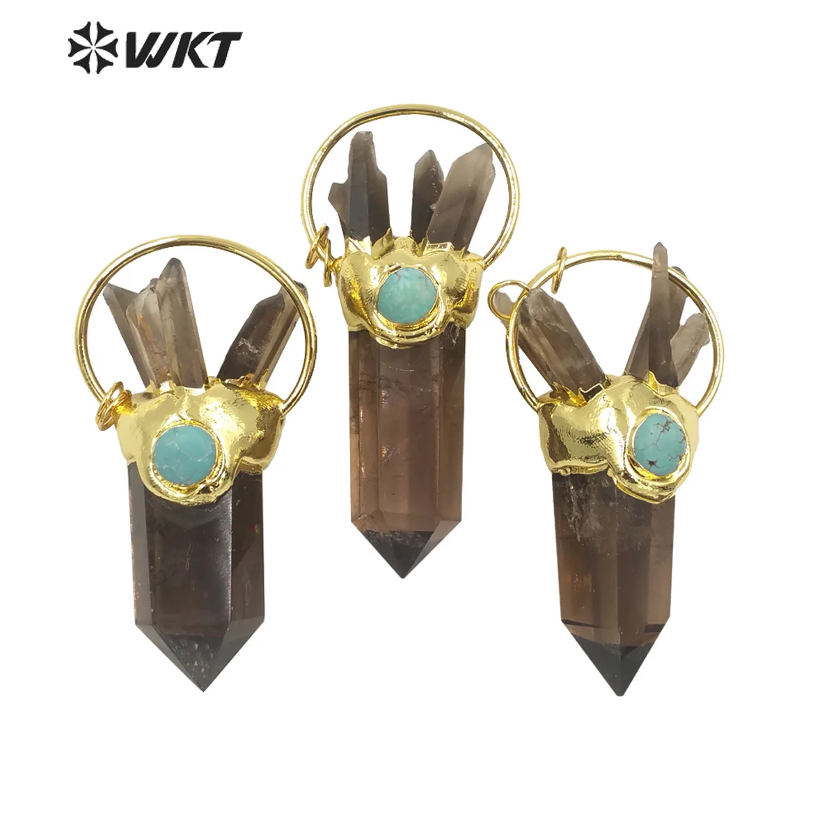 WT-P1672 Amazing Exclusive design Natural raw big Stone pendant fashion gold healing quartz stone WKT jewelry pendants