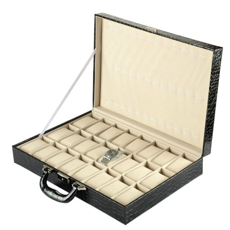 24 Slots Watch Case Storage Box Black Leather Watch Holder New Watch Display Case Watch Organizer