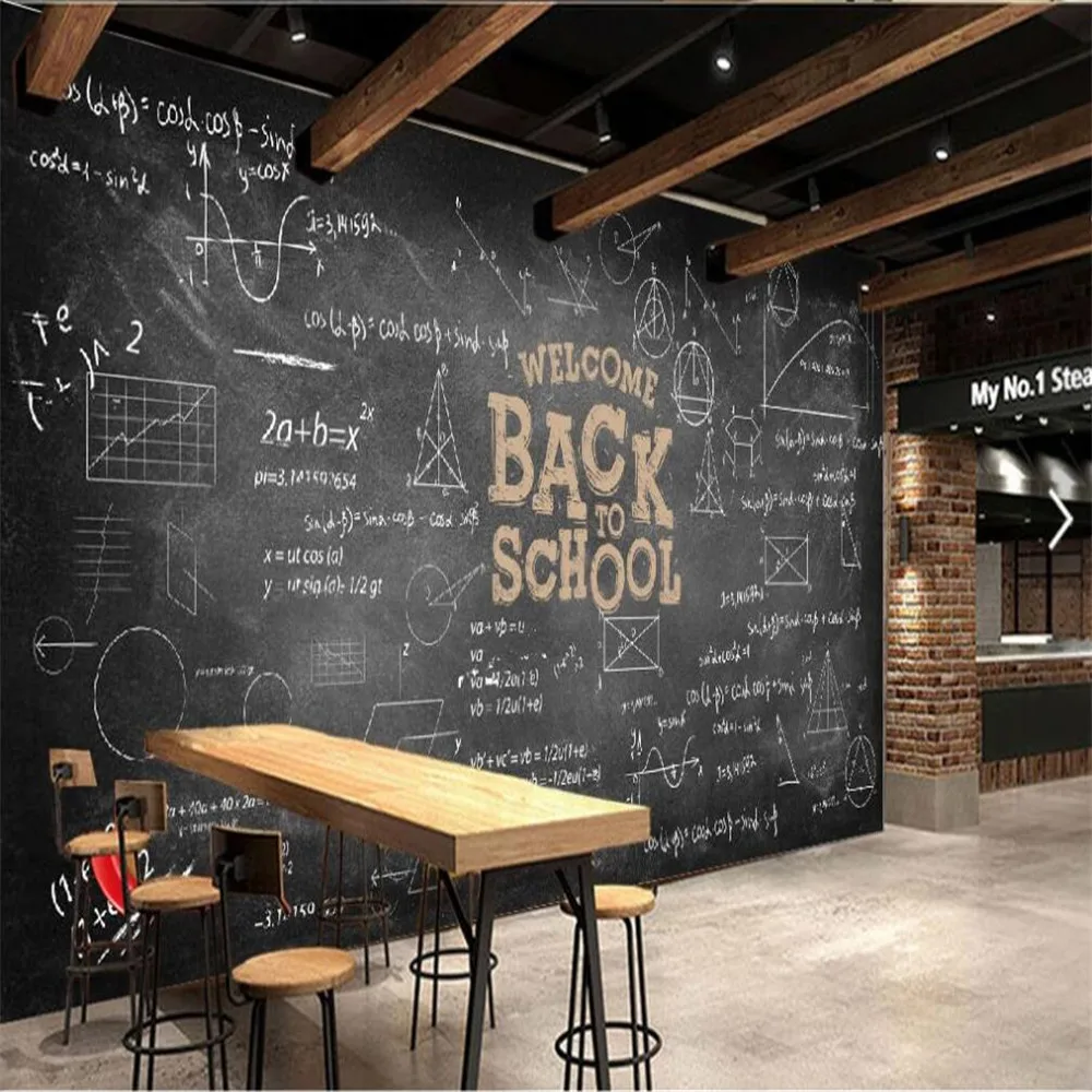 Milofi custom 3D wallpaper mural retro nostalgic blackboard formula bar background wall living room bedroom decoration painting