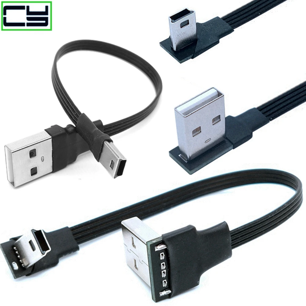 Kabel do transmisji danych USB A męski na Mini USB B 5Pin męski 90 stopni MP3/lewy/Adapter kątowy Charge Sync 0.25M 0.5M1M