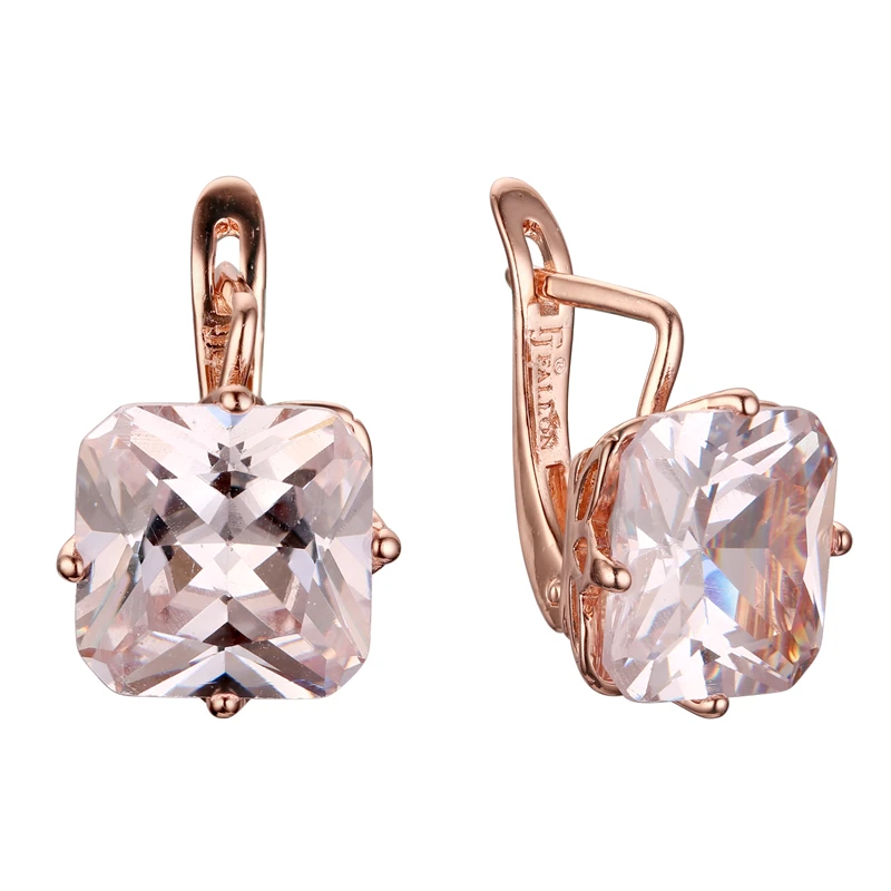 Earrings for Women 585 Rose Gold Color Jewelry New Fashion Big Square White Cubic Zircon Luxury Drop Earring