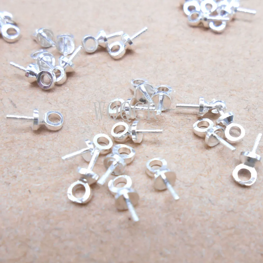 100PCS 925 Silver Half-Hole Pendant Eye Needle Bead Pendant Hook Connector For Bead Top Cover Jewelry Making Jewelry Accessories