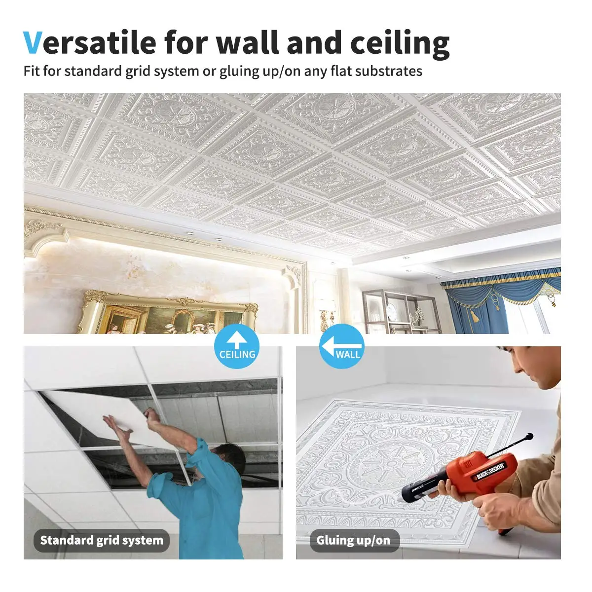 12PCS PVC 3D Ceiling Tiles Wall Panels Decorative Water Proof Moisture-proof  Plastic Sheet in White (60x60cm)