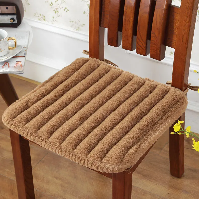 Plush Chair Seat Cushion With Bind Seat Cushion Pure Color Chair Pad Winter Seat Cushion Square Pad Fart Pad Dining Chair Mat