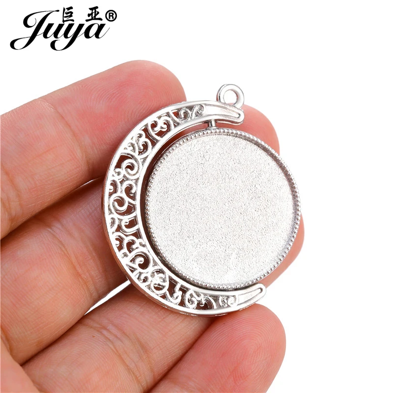 5pcs/lot 20/25/30mm Double-sided Cabochon Pendant Trays Time Gem Moon Hollow 360-degree Rotating DIY Jewelry Making Findings