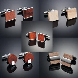 Square Wooden Cufflinks for High-end Men's French Business Cuffs Solid Wood Pattern French Sleeve Nails Customization