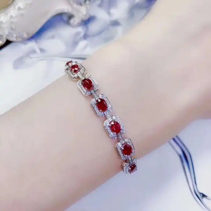 

KJJEAXCMY fine jewelry S925 sterling silver inlaid natural ruby Girl trendy gemstone hand Bracelet Support test Chinese style