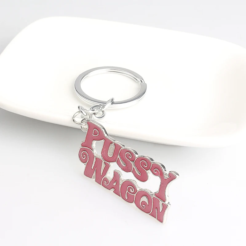 Pussy Wagon Metal Keychain High Quality Kill Bill Pink Letter Enamel Keyring Keys Men Car Women Bag Accessories