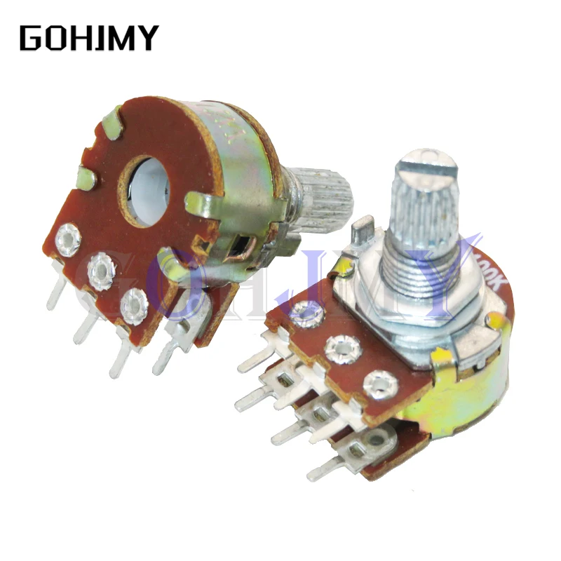 5pcs WH148 B1K B2K B5K B10K B20K B50K B100K 3PIN 6PIN 15mm Shaft Amplifier Dual Stereo Potentiometer 1K 2K 5K 10K 50K 100K 500K