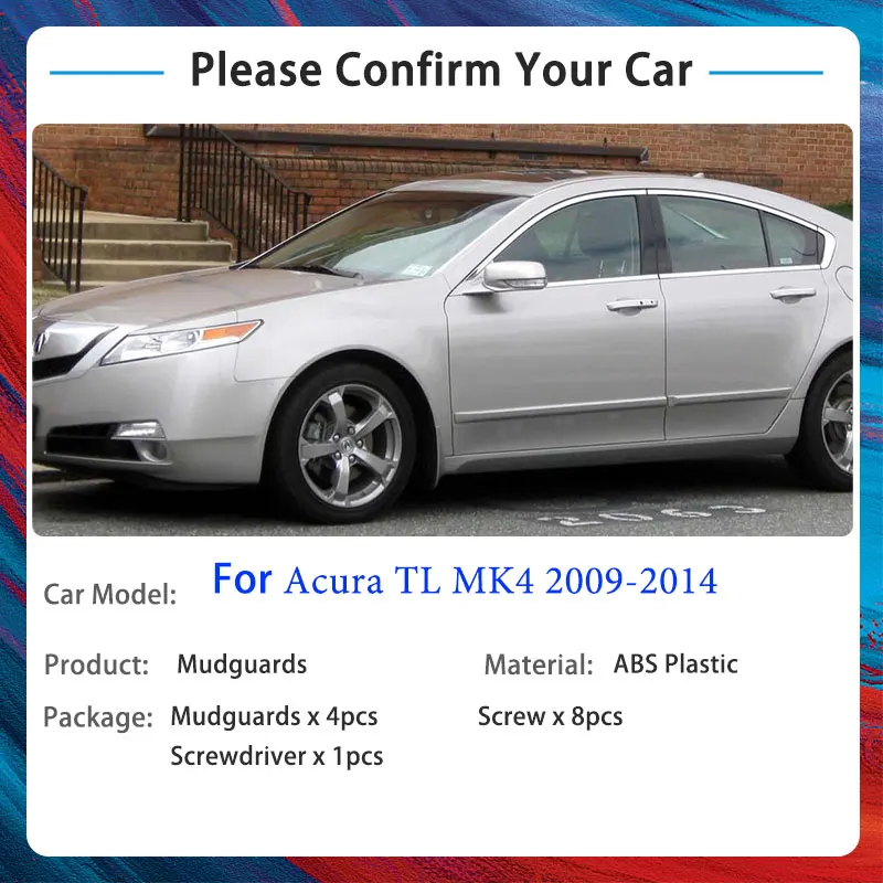 Acura TL MK4 2009 ~ 2014 고품질 플라스틱 자동차 펜더 머드 플랩 머드 플랩 머드 가드 스플래쉬 가드 자동차 용품 2017