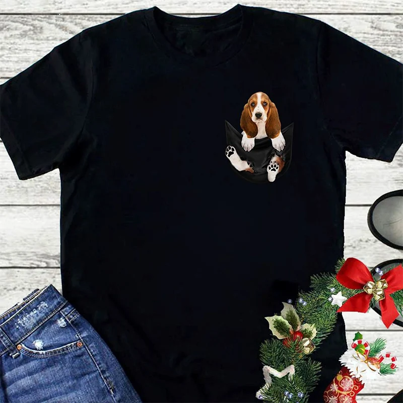 Cotton T-Shirt Fashion Pocket Cute Jack Russell Terrier Printed T-Shirts Men Women Casual T-Shirt Hip Hop Tops Funny Cotton Tees