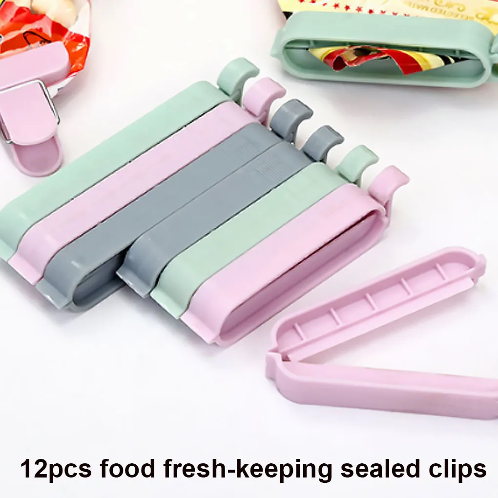 Sellador de bolsas de plástico, Clips de almacenamiento de alimentos frescos, herramienta de cocina, accesorios, Mini abrazadera de sellado al vacío, Clip de alimentos, 12 unids/set por juego