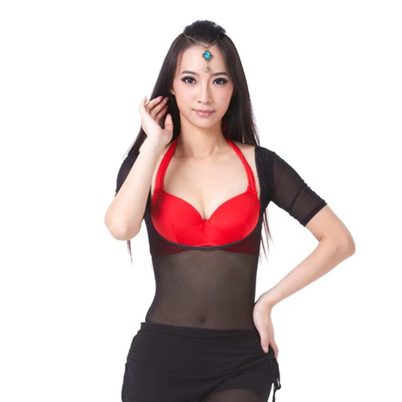 10 Colors One Piece Dancewear Short Sleeves Chest Support Women Bodysuit for Belly Dance Bottoming Shirt