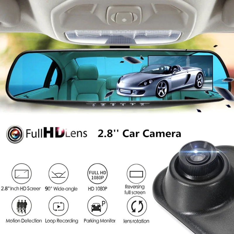 HD 1080P 2.8" LCD Display Screen Rear View Mirror Dash Cam Camera Video Recorder Night Vision DVR GK99