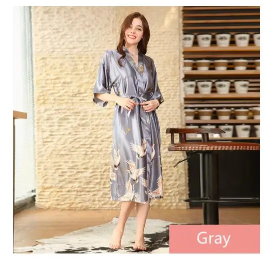 Silk Kimono Robe Bathrobe Women Satin Silk Robes Night Sexy Robes Night Grow Bath Robe Bathrobe Lingerie Robe