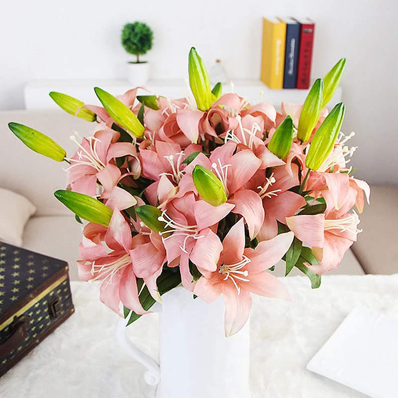 

10pcs Artificial Lilies Real Feel Squid PVC Artificial Bouquet Bridal Flower Wedding Office Party Decoration Holiday Gift DIY