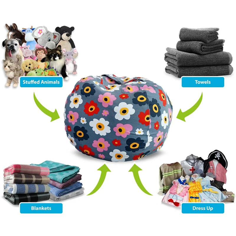 Large 26inch Stuffed Animal Bean Bag Chair for Kids Empty Beanbag Cover Children Toys Storage Bean bag for Baby Sofa Foldable