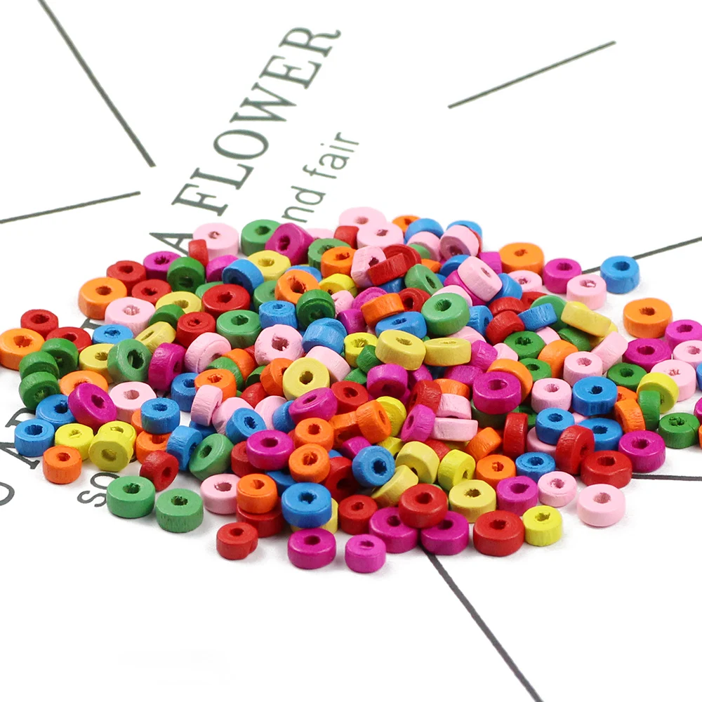 200~300pcs Flat Round Spacer Wooden Beads 3x6/4x8mm Wood Loose Beads for Jewelry Making Handmade Bracelet DIY Craft Findings