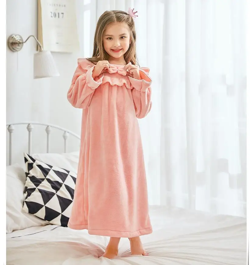 Children Flannel Night Dress Autumn Winter Baby Girls Warm Thickening Sleeping Dress Kids Leisure Nightgowns Girls Home Clothes