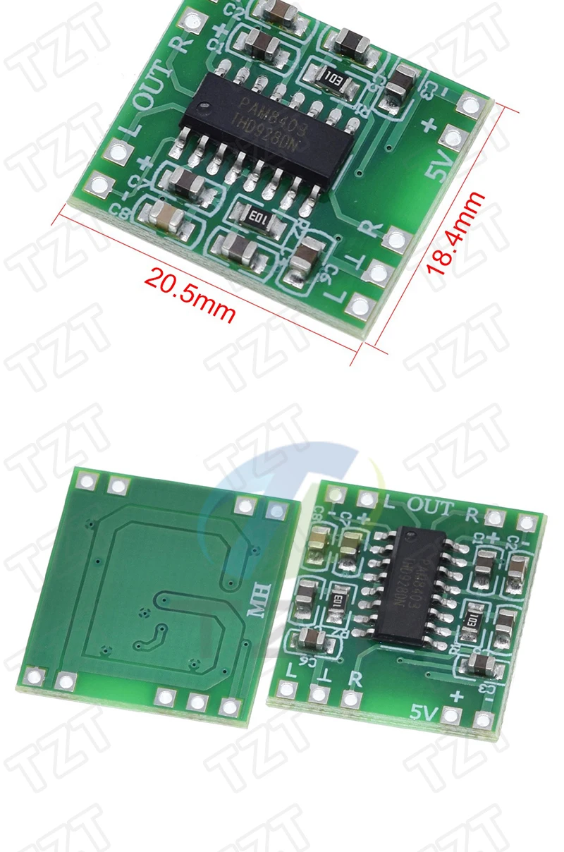 PAM8403 Modul Digitale Leistungsverstärkerplatine Miniatur Klasse D Leistungsverstärkerplatine 2 * 3 W Hochleistungs-2,5 ~ 5 V USB-Stromversorgung – Detail 3