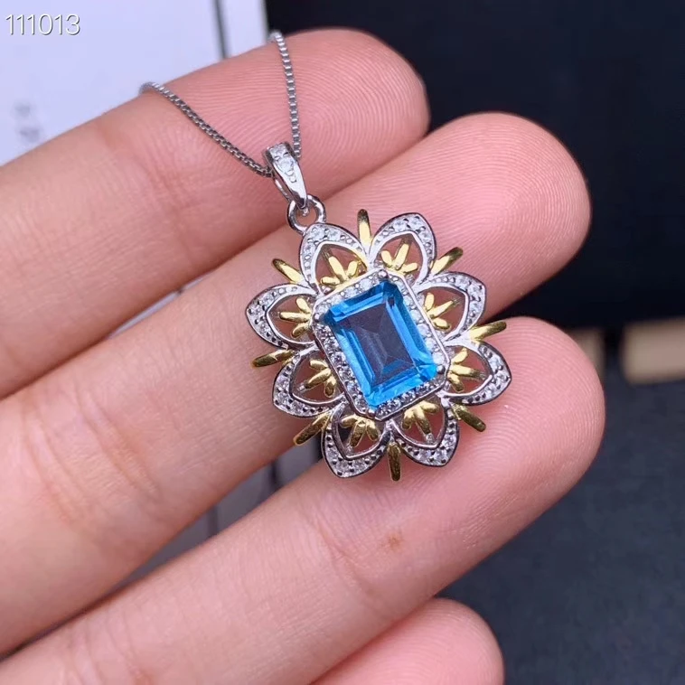 KJJEAXCMY fine jewelry natural blue topaz 925 sterling silver women pendant necklace chain support test classic