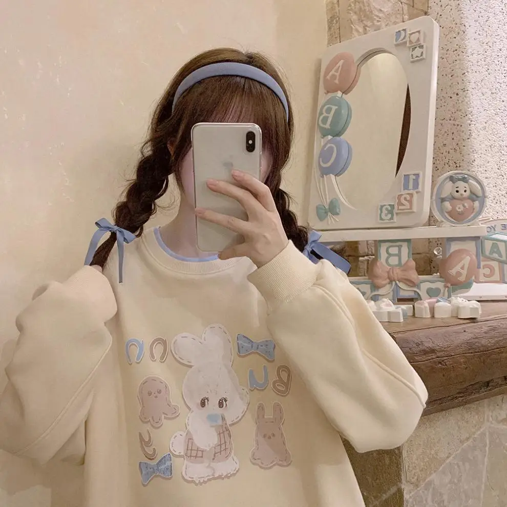 Cute cartoon sweatshirt Winter New Korean Harajuku Japanese Anime Casual Punk Style Women Loose Kawaii Sweater толстовка женская