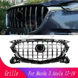 GT/Diamond/honeycomb sport style Front Bumper Upper Grille Racing Grill For Mazda 3 Axela 2017 2018 Car Accessory  (WITH emblem)