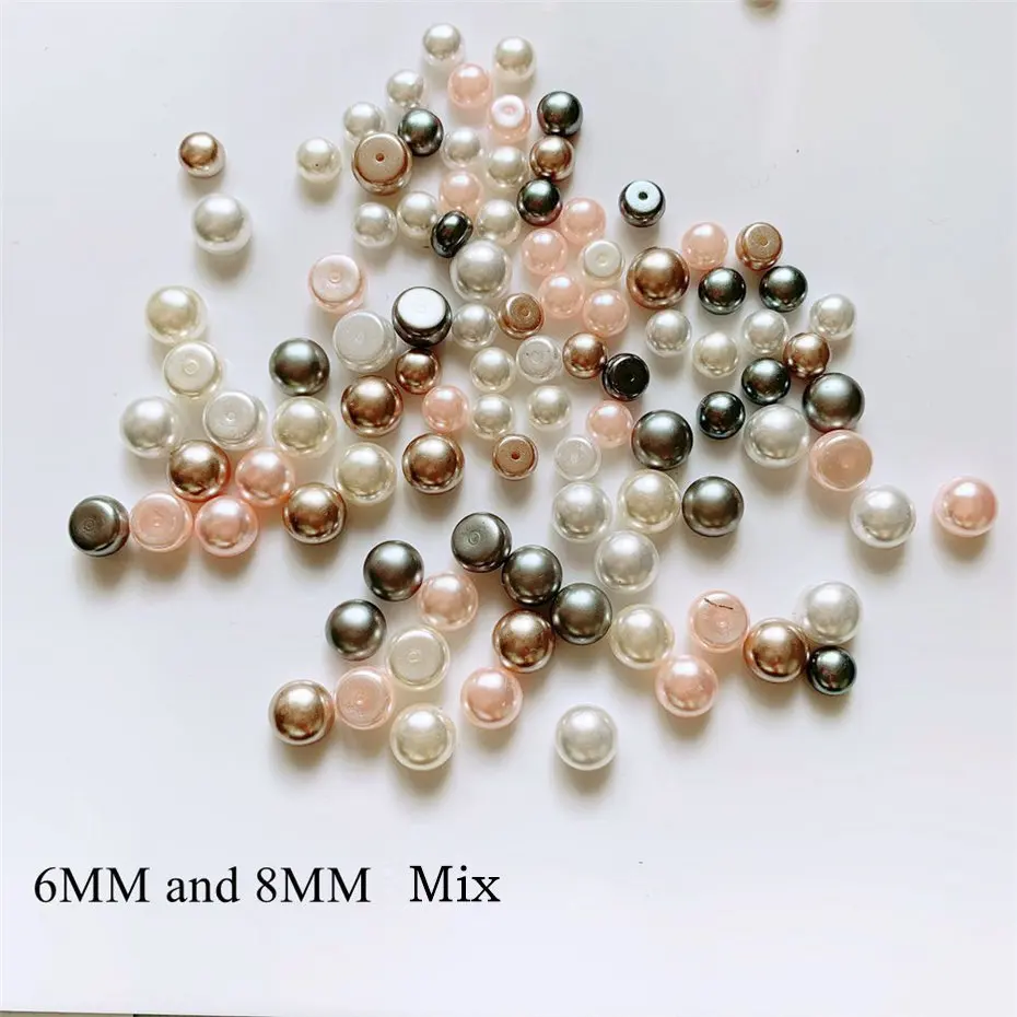 

200pcs/lot 6MM/8MM Japanese Round Flat Acrylic Pearl Nail Art Decorations Jewelry Nails Accessories Decoration Charms Supplies