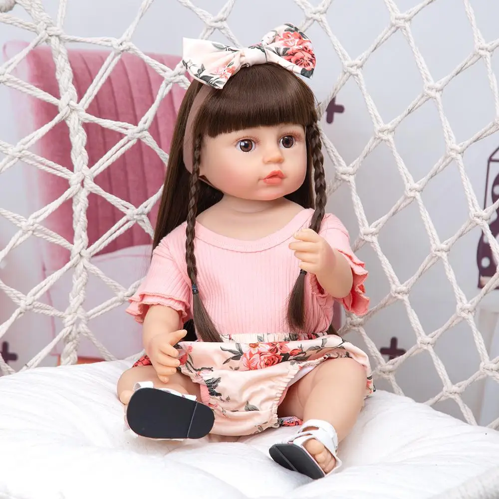 Keiumi 55Cm Mooie Pop Reborn Baby Pop Vol Siliconen Body Boneca Kan Bad Realistische Collection Krullen Kids Playmate Doll speelgoed