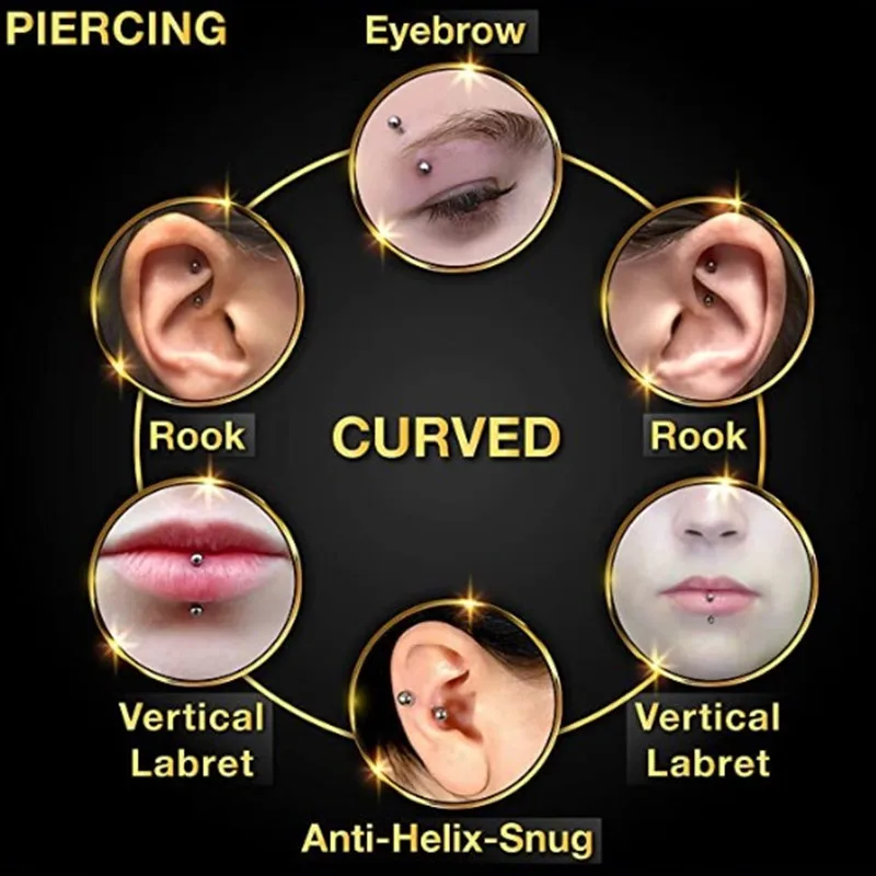 Wholesale 500pcs Body Piercing Jewelry - Surgical Steel Lip Eyebrow Ear Rook Tragus Bar Piercing Curved 16g Body Piercing