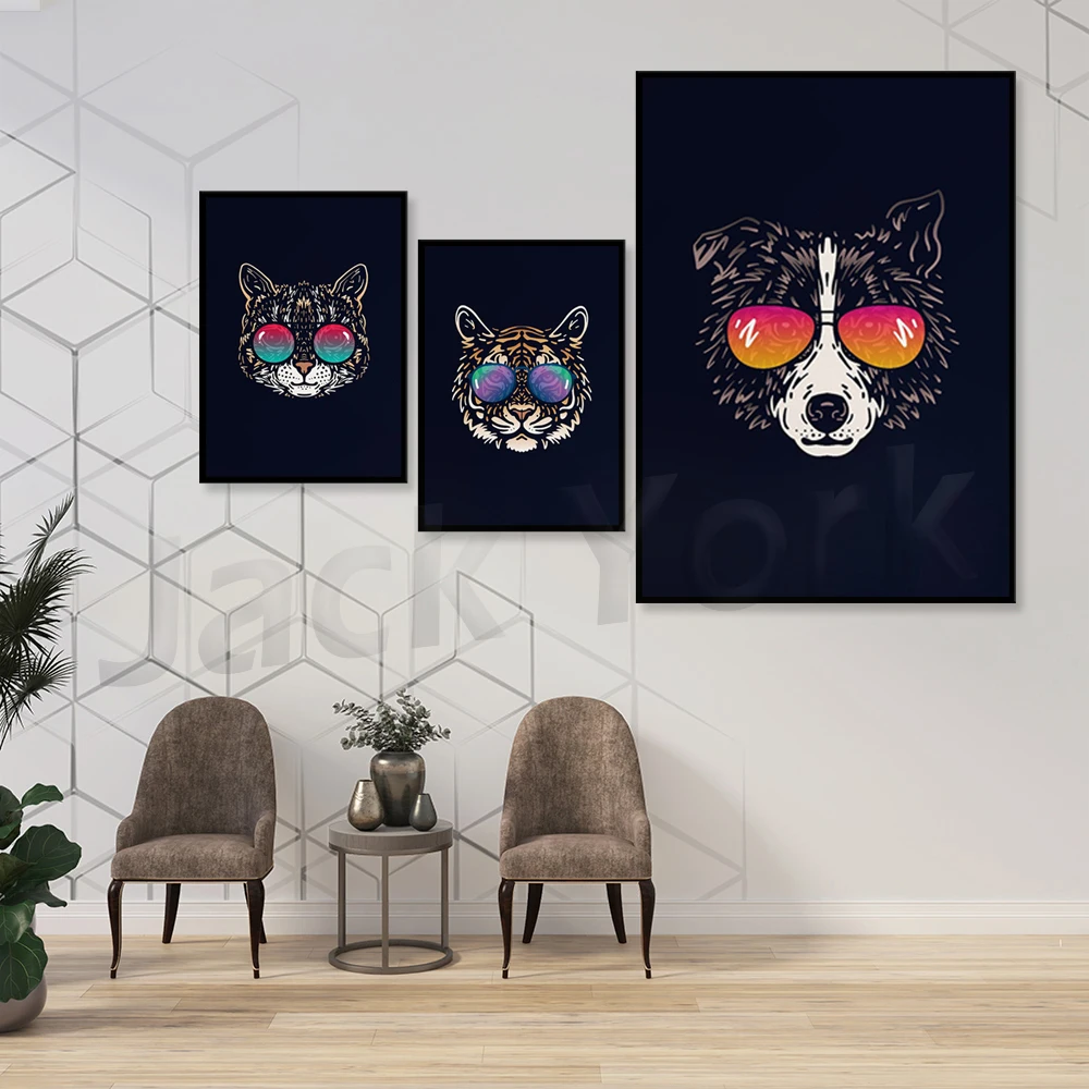 Fun Animals wearing Sunglasses, Fun Animal Prints, Sunglasses Poster, Animal Faces