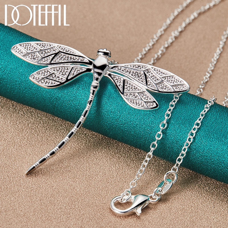 DOTEFFIL 925 Sterling Silver 40-75cm Łańcuch Duża ważka Naszyjnik dla kobiet Ślub Zaręczyny Impreza Biżuteria modowa
