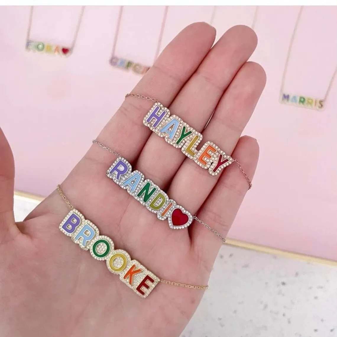 DODOAI Enamel Name Necklace Personlized 925 Sterling Silver Custom Necklaces Enamel Necklace Colorful Enamel Nameplate Pendant