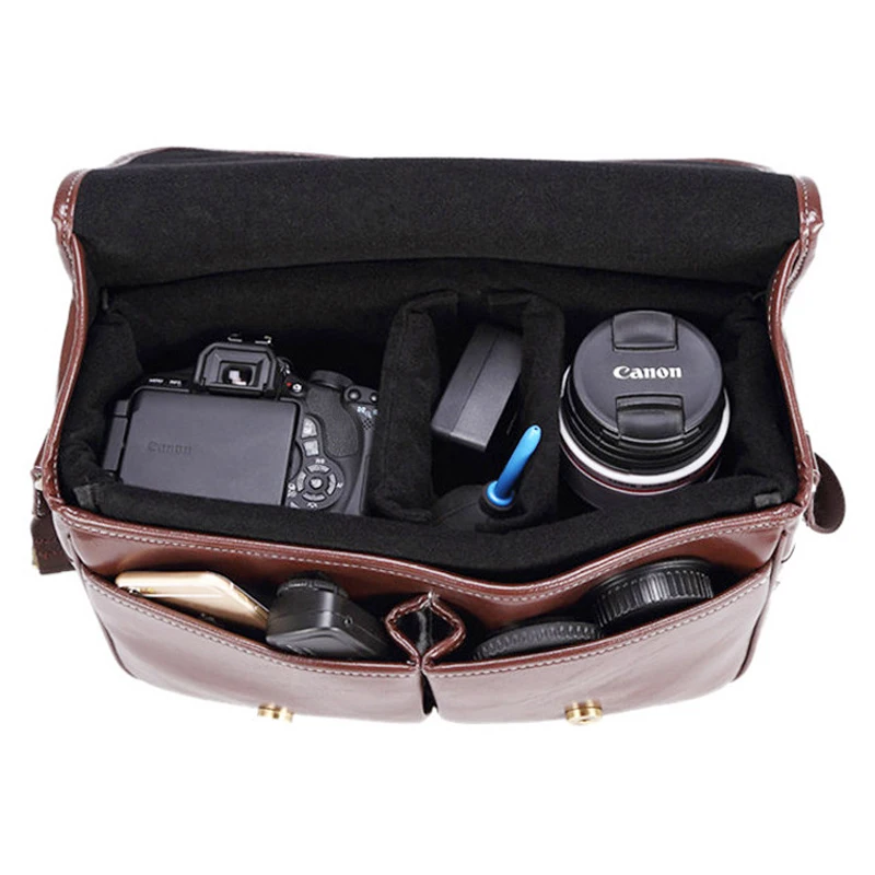 Luxury Camera Case Handbag Waterproof Shoulder Messenger Stylish Bag Fashion Retro PU Leather DSLR Case Gadget Bag