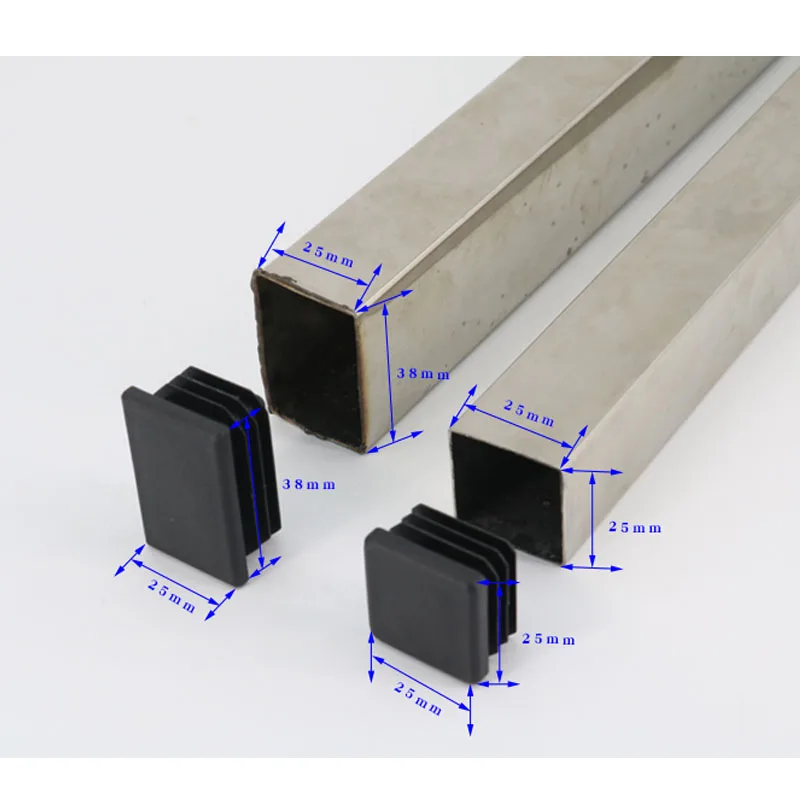 مستطيل/مربع أسود البلاستيك طمس نهاية غطاء الأنابيب إدراج التوصيل بونغ رجل من الفولاذ توقف 15x15 مللي متر إلى 100x100mm