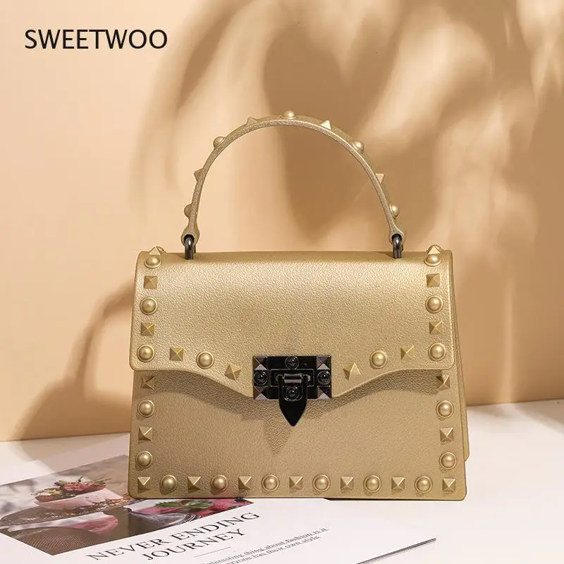 Small pvc women\'s purse high quality courier shoulder handbag casual women\'s designer fashion rivet cross bag