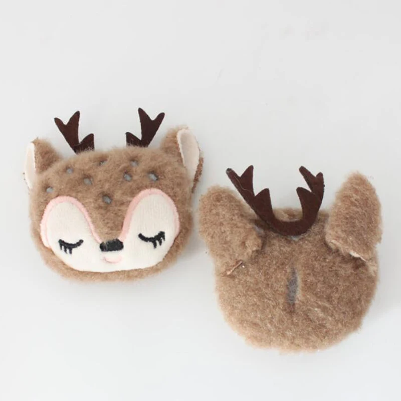 5Pcs/lot Cartoon Plush Christmas Elk Patches DIY Cotton-filled Cute Sleeping Deer Padded Appliques DIY Handmade Decorations