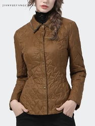 Chaqueta de plumón de pato con cuentas para mujer, abrigo de plumas de pato blanco, fino y fino, recortado con diamantes, para oficina, invierno, 2021