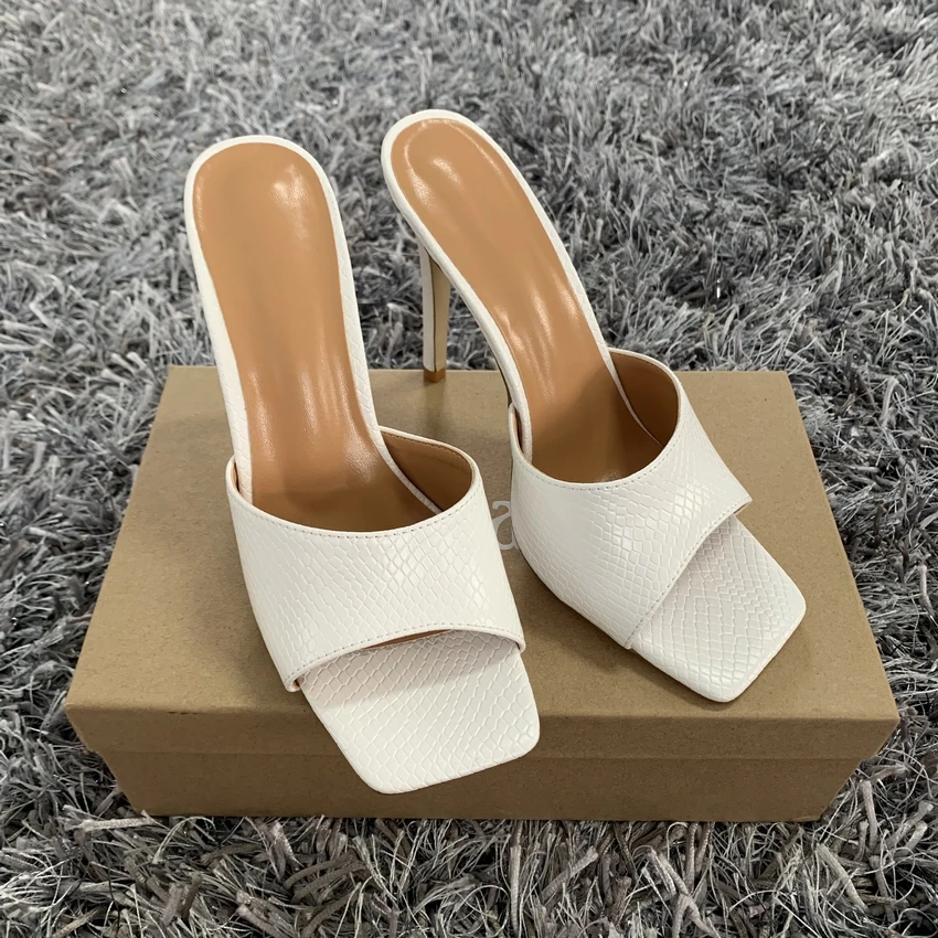 2022 Summer Women Pumps Square Toe Ladies Heel Mules Sexy Thin High Heels Sandals Slippers Female Fashion Woman Shoes 11CM