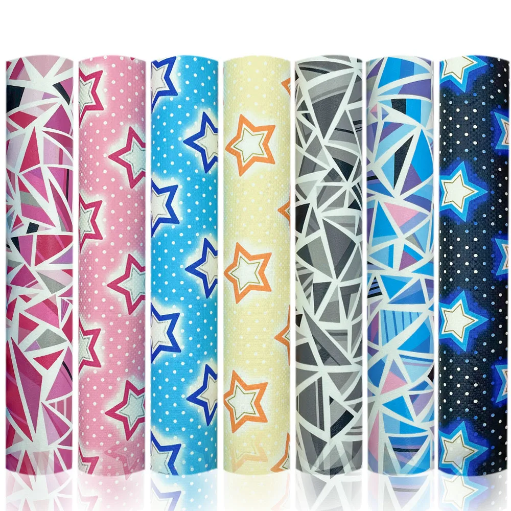 ​Geometryczne Graffiti Star Dot Candy Color PVC Vinyl PU Leatherette Tkanina do szycia Faux Leather DIY Craft Bow Making Material Roll